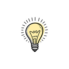 Simple illustration of a glowing light bulb with radiating lines, symbolizing bright ideas and creativity in a design context