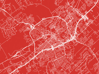 Christmas Map of New Braunfels Texas, USA in Snowy White on Festive Red Background.
