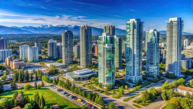 Cityscape of modern buildings in Surrey Central, Greater Vancouver, BC, Canada, Surrey Central