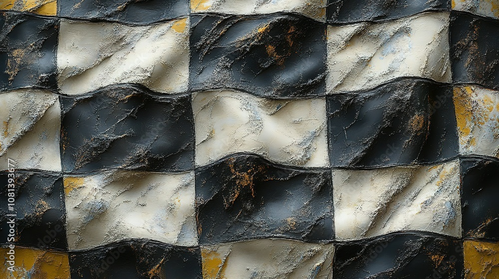 Poster a close-up of a checkered pattern with textured paint