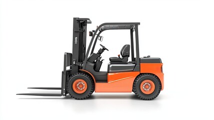 Orange and Black Forklift with Raised Forks