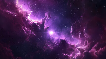 Fototapeta premium Stunning purple nebula featuring bright stars and cosmic dust, creating a mesmerizing scene in the vast expanse of outer space. Nebula. Illustration