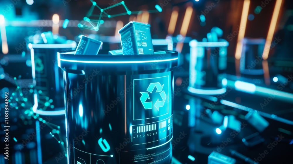 Poster a waste bin that communicates with nearby recycling bins through 5g creating a network to efficientl