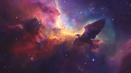 The eagle nebula with vivid colors and star formations, nebula background, deep space imaging. Nebula. Illustration