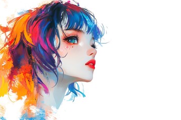 Obraz premium Colorful Anime Girl Portrait with Blue Hair and Blue Eyes