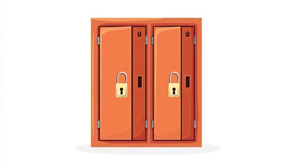 Two-door locker with locked padlock