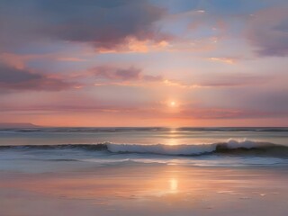 Naklejka premium Pastel Sunset Sea Beach Painting Art