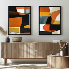2 framed poster floating on a furniture