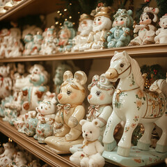 Vintage ceramic figurines and toys for nostalgic holiday home decor