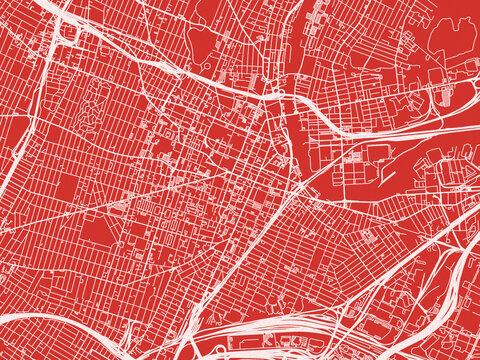 Christmas Map of Newark New Jersey, USA in Snowy White on Festive Red Background.