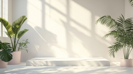 Fototapeta premium Minimalist Indoor Plant Arrangement with Soft Shadows