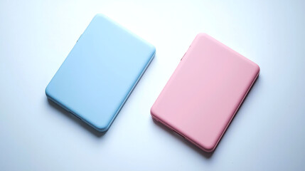 Two pastel colored square boxes on a white background.
