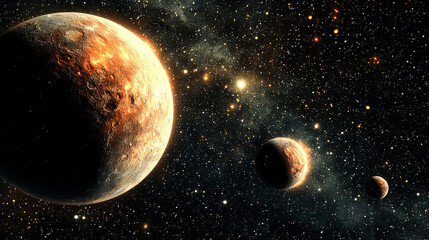 Two planets and a star in the vast space.