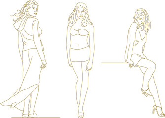 Vector sketch, silhouette illustration, design drawing of model person activity with shooting activities for design completeness