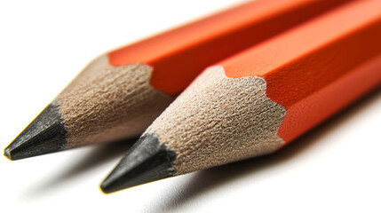 Two sharpened orange pencils on a white background.