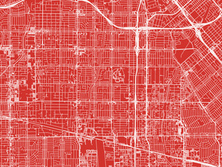 Christmas Map of North Hills  California, USA in Snowy White on Festive Red Background.