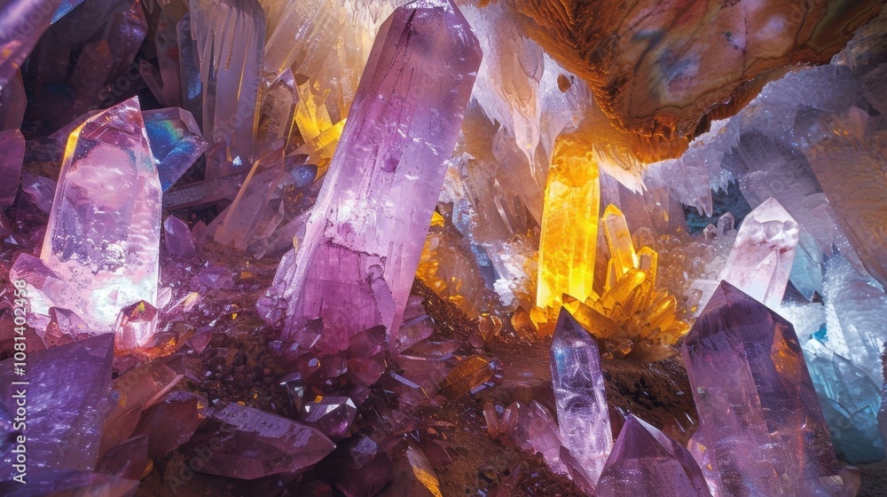 Poster a network of caves connected by narrow passageways each one revealing a new enchanting sight of crys
