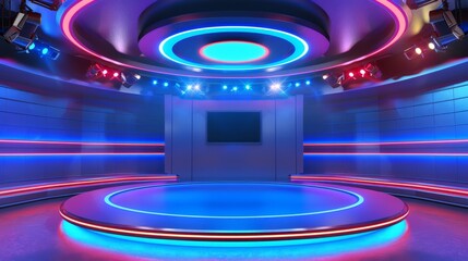 Futuristic empty stage. Modern Future background technology Sci-fi interior concept. 3d rendering 