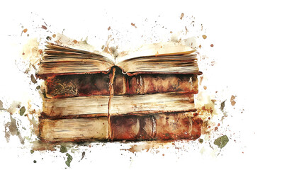 Watercolor Painting of Old Books.