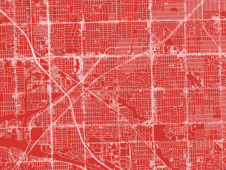 Christmas Map of Oak Lawn  Illinois, USA in Snowy White on Festive Red Background.