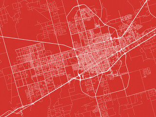 Christmas Map of Odessa Texas, USA in Snowy White on Festive Red Background.