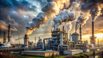 Large industrial factory with billowing smoke, factory, smoke, pollution, industry, manufacturing