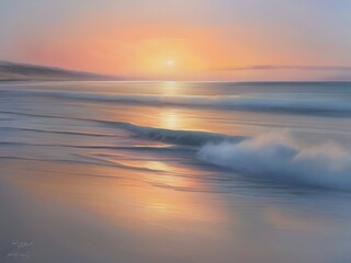 Obraz premium Pastel Sunset Sea Beach Painting Art