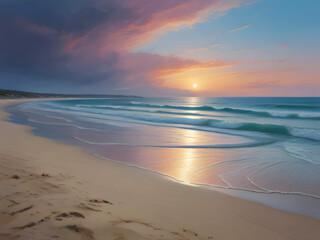 Obraz premium Pastel Sunset Sea Beach Painting Art