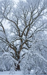 Fototapeta premium Snowfall Beauty: Showcasing Frosted Tree Branches in a Tranquil Landscape
