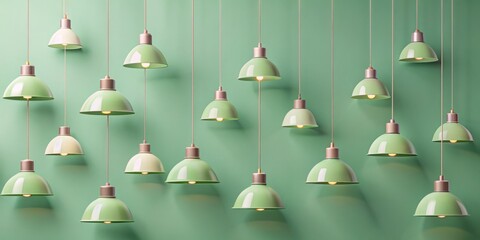 Obraz premium Playful hanging light fixtures on a soft green background seamless pattern, light fixtures, playful, pattern