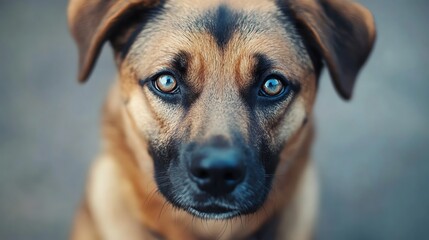 Obraz premium A close up of a dog's face with piercing blue eyes.