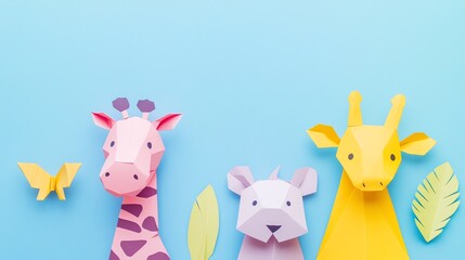 Fototapeta premium A collection of colorful origami animals on a blue background.