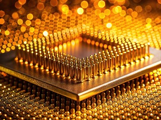 Golden CPU Pins, Shallow Depth of Field, Food Photography Style