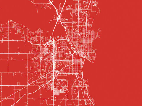 Christmas Map of Oshkosh Wisconsin, USA in Snowy White on Festive Red Background.