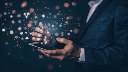 Online customer satisfaction Survey service concept, client rate service from experience in application,Consumer give five-Stars and feedback review for quality, Business reputation ranking from buyer