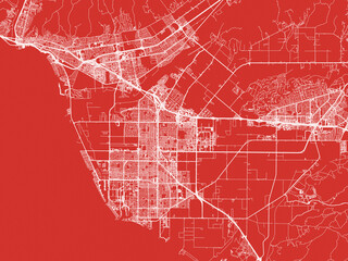 Christmas Map of Oxnard California, USA in Snowy White on Festive Red Background.