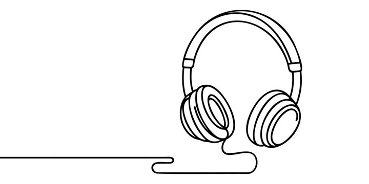 recommend clip art: Headphone in continuous one line drawing. Earphone single line art illustration.
