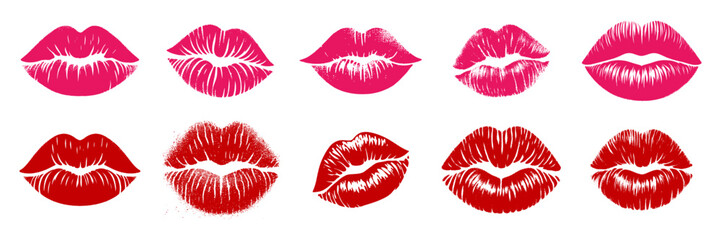 Fototapeta premium Vector lips prints set color