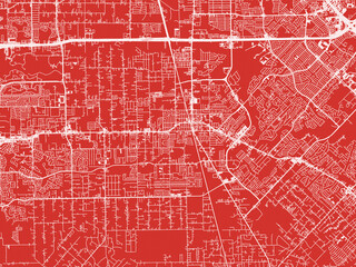 Christmas Map of Pearland Texas, USA in Snowy White on Festive Red Background.