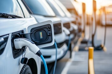 Electric fleet charging at logistics hub  renewable energy powered transport solutions for delivery