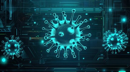 Glowing Blue Coronavirus Model on a Futuristic Tech Background
