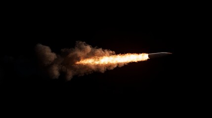 Rocket launch with fire and smoke trail, cut out