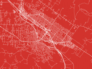Christmas Map of Petaluma  California, USA in Snowy White on Festive Red Background.
