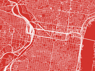 Christmas Map of Philadelphia Center Pennsylvania, USA in Snowy White on Festive Red Background.