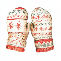 Warm and cozy winter mittens with intricate patterns in red and green, perfect for chilly season. These festive gloves add touch of holiday spirit to any outfit