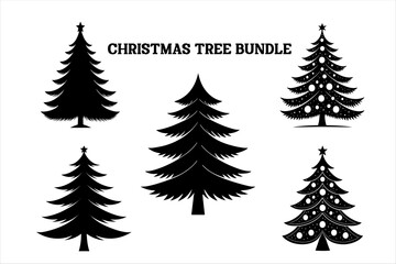 Silhouette of a Christmas tree set. Christmas tree vector Bundle. Christmas tree silhouette icon set.