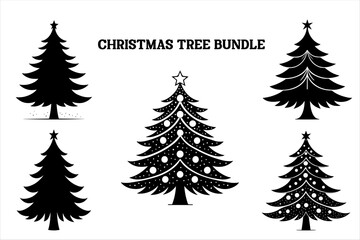 Silhouette of a Christmas tree set. Christmas tree vector Bundle. Christmas tree silhouette icon set.
