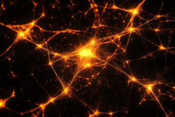 A vibrant, abstract depiction of interconnected glowing nodes representing neural networks or cosmic connections against a dark background.