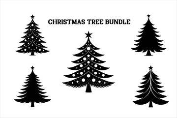 Silhouette of a Christmas tree set. Christmas tree vector Bundle. Christmas tree silhouette icon set.