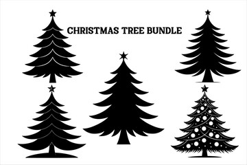 Fototapeta premium Silhouette of a Christmas tree set. Christmas tree vector Bundle. Christmas tree silhouette icon set.